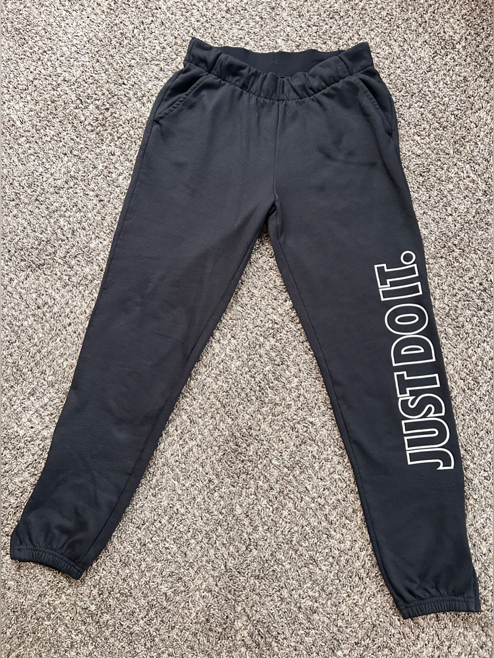 Nike Black Sweatpants with White JUST DO IT. Side Text